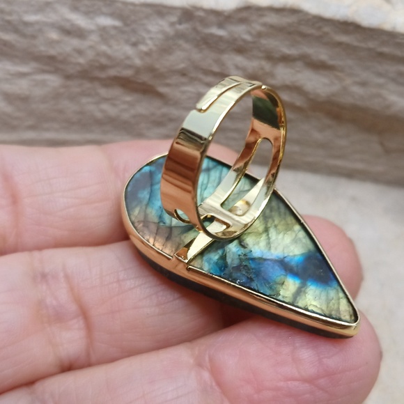 Labrodite stone Statement Ring Adjustable - Picture 4 of 5